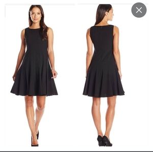 Calvin Klein fit & flare black dress w/ princess seams and bateau neckline
